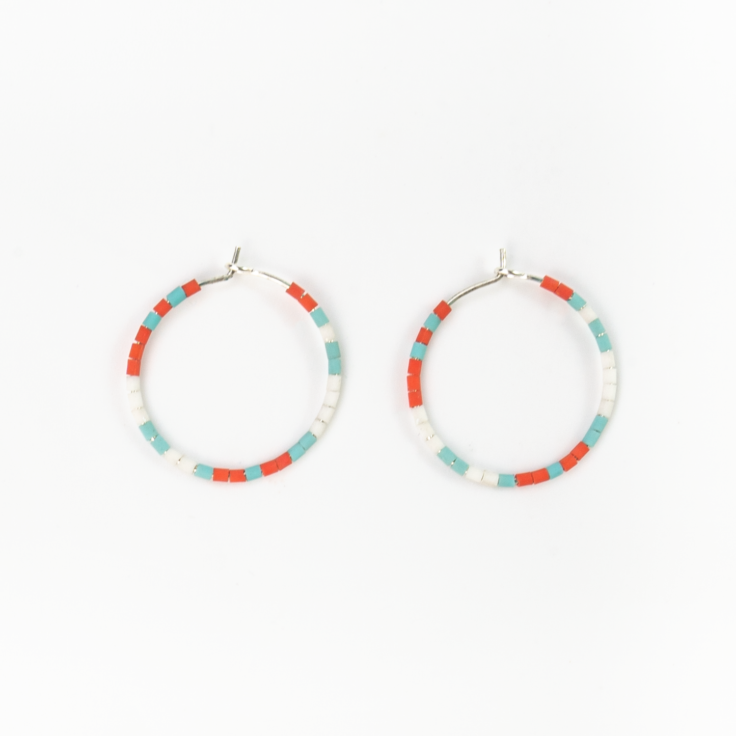 Pineapple Island Cali Surf Beaded Hoop Earrings - orange, blue and white