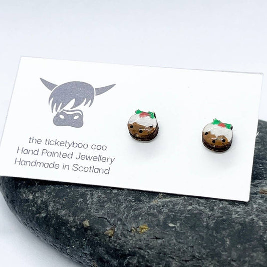 Hand-Painted Wooden Christmas Pudding Earrings