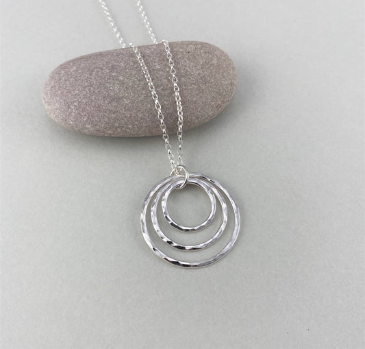 Hammered Recycled Sterling Silver Triple Circle Pendant