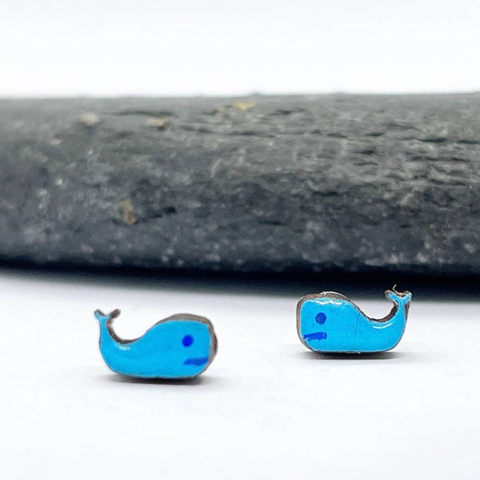 Hand-Painted Wooden Whale Earrings