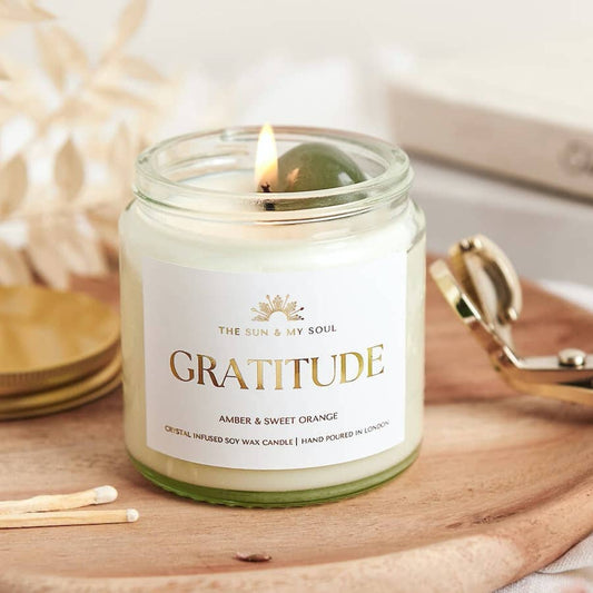 The Sun & My Soul Gratitude Crystal Candle Infused with Green Aventurine