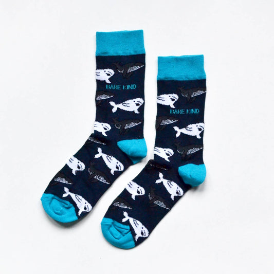 Whale Socks | Bamboo Socks | Dark Navy Blue Socks: UK Adult 4-7 / Single Pair / Whales