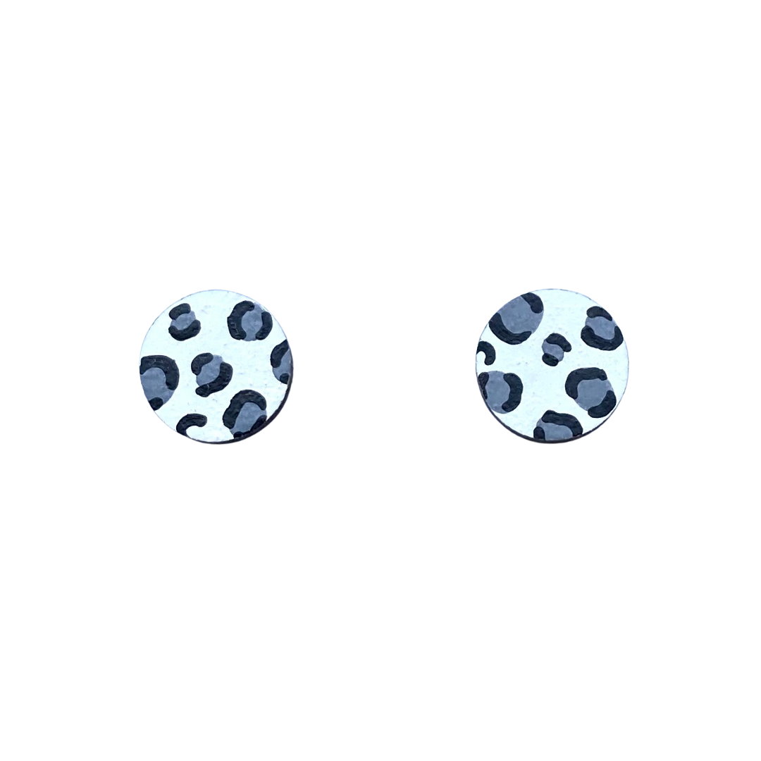 mini leopard print circle studs white and grey