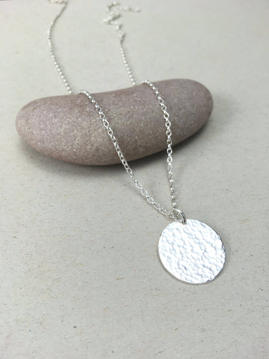 Hammered Recycled Sterling Silver Disc Pendant