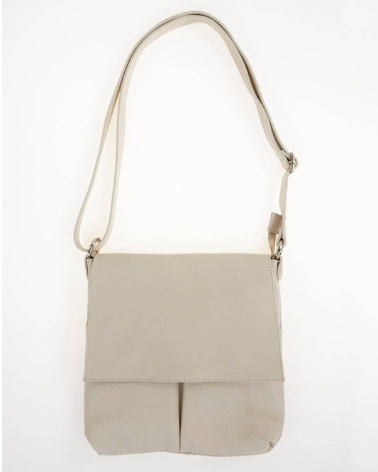Cadenza Double Pocket Crossbody Leather Bag: Cream