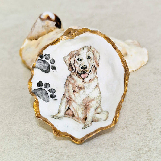 Bee my Oyster Golden Retriever Dog Oyster Shell Trinket Dish