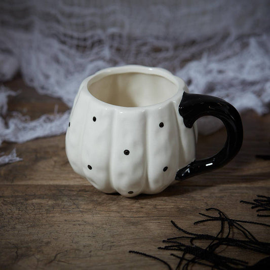 Monochrome Pumpkin Mug White Ceramic With Black Spots