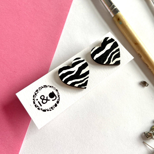 Zebra Heart Studs