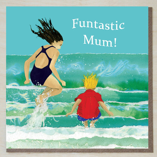 'Funtastic Mum' Sea Swimming Card (jumping waves)