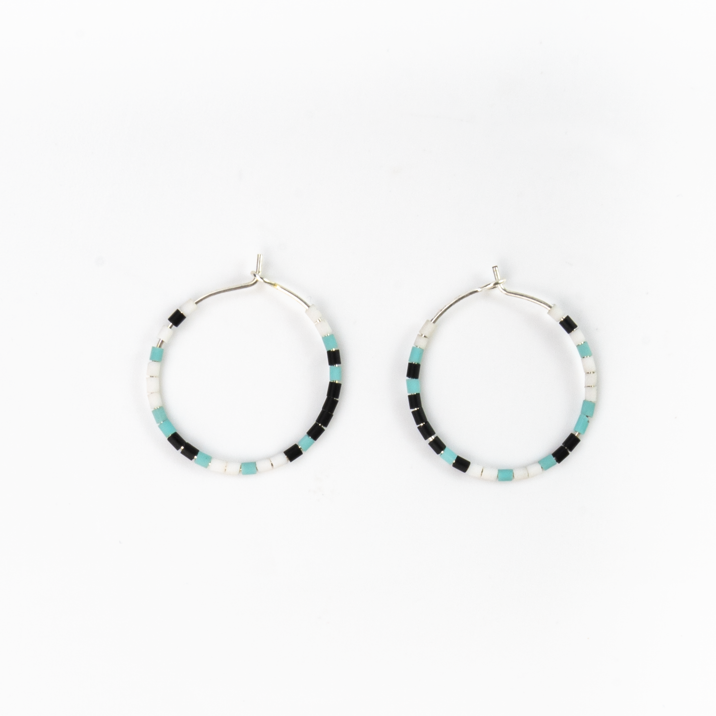 Pineapple Island Cali Surf Beaded Hoop Earrings - blue, black and white