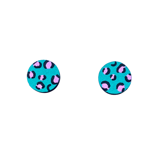 mini leopard print circle studs green and pink