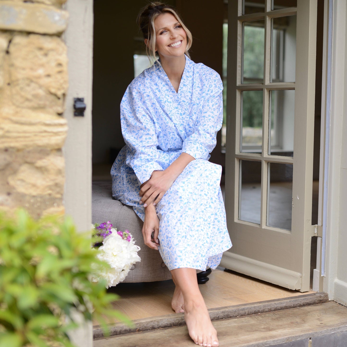 Blue & White Company Blue Botanical Robe