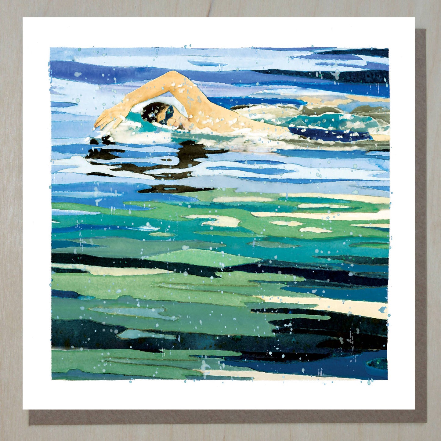 Windsock Press - 'Swimming in the rain' Open water Card