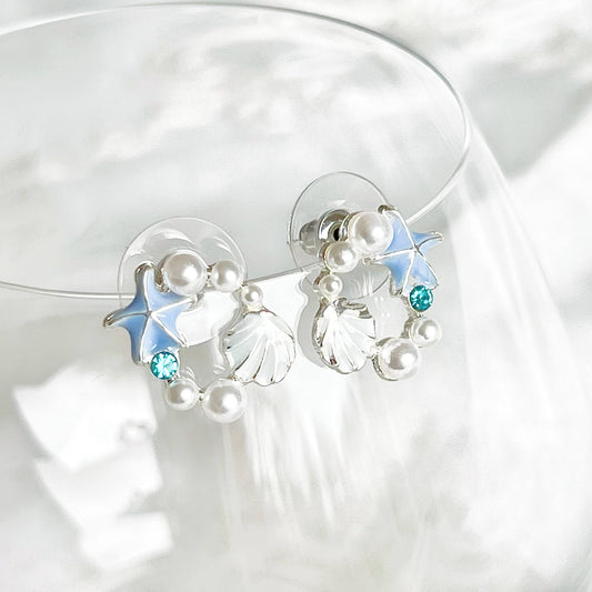 Ninaouity Blue Starfish and Seashell Earrings