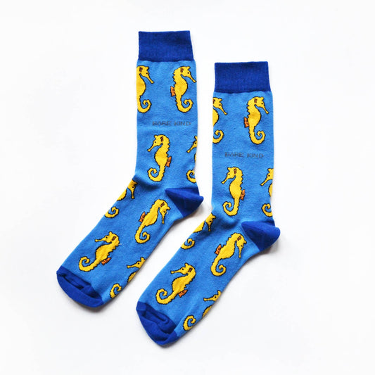 Seahorse Socks | Bamboo Socks | Light Blue Socks: UK Adult 4-7 / Single Pair / Seahorses