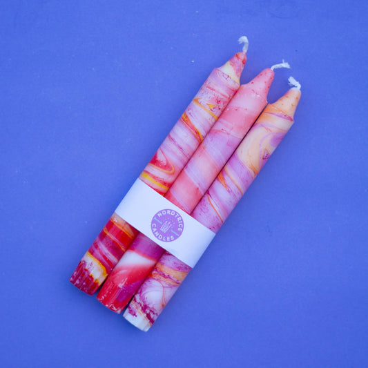 Taper candles- 3 pack/ Marble Red