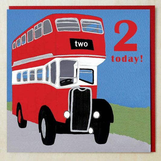 Age 2 Child's Birthday Card (red bus)