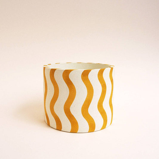 Hello Marilu Large Stripes or Squiggles Jesmonite Pot: Yellow / Squiggles