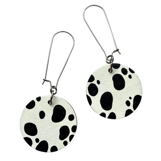 dalmatian drop dangle circle kidney hook statement earrings