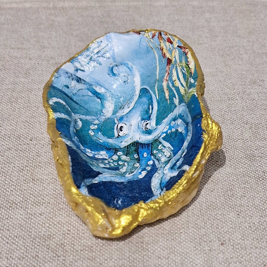 Bee my Oyster  Blue Octopus Oyster Shell Trinket Dish Gift Sealife