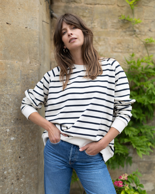 Ivy Nancy Oversized Organic Cotton Ecru/Navy Breton Sweatshirt