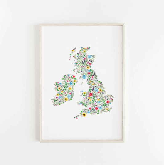 Floral Map of Wales Print (Unframed)