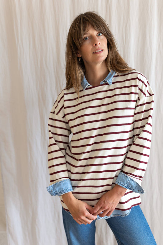 Ivy Nora Burgundy/Ecru Breton 100% Organic Cotton